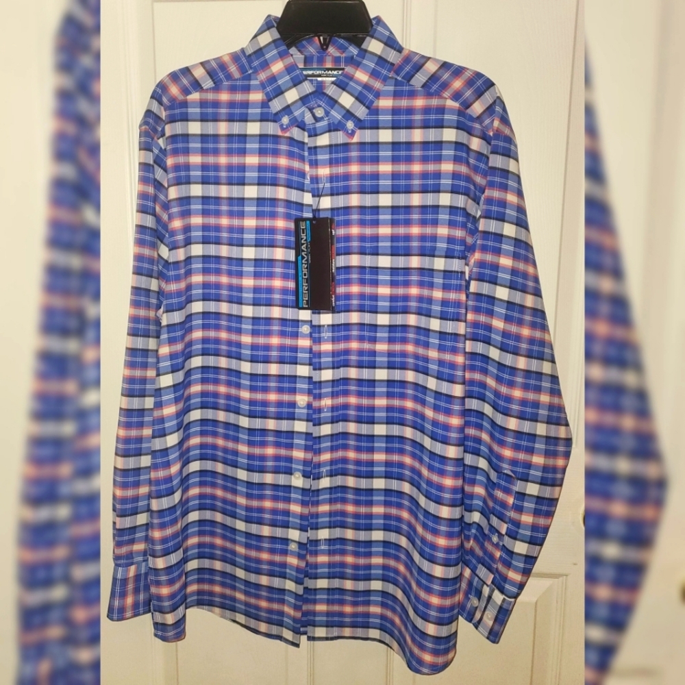 Men's Blue and Orange Plaid Shirt (2 Round &Yorke brand ,1 Hart Schaffner Marx